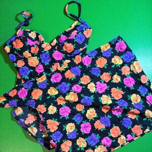 VICTORIA'S SECRET BLACK FLORAL ONE PIECE SWIMSUIT WITH SARONG